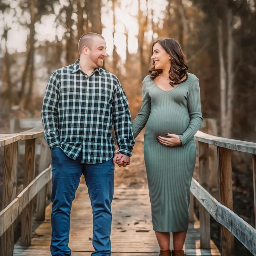 Pink Blush Olive Green maternity dress - wore once